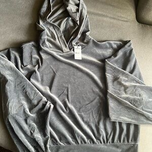 Express Velvet Hooded Pullover Sweater in Gray
